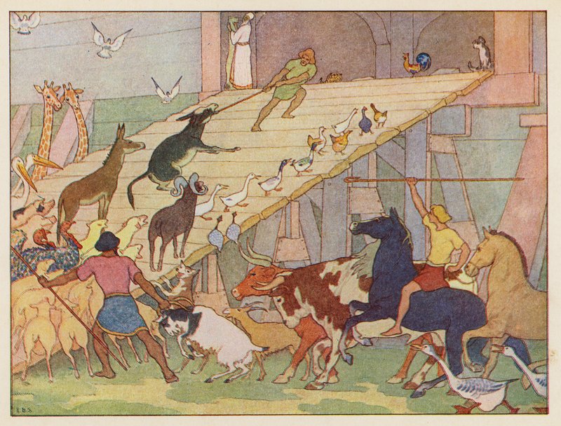 Arka Noego: Wchodzimy na pokład (kolorowa litografia) autorstwa Elmer Boyd Smith