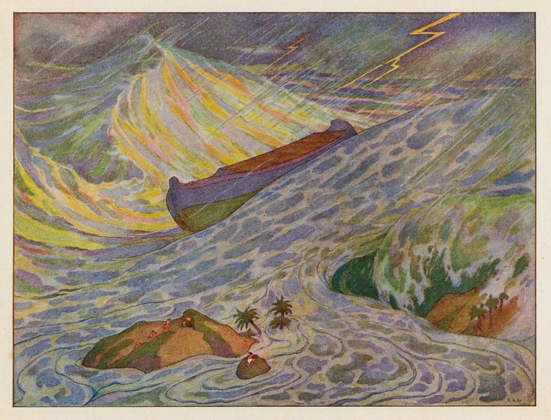 Arka Noego: Potop (kolorowa litografia) autorstwa Elmer Boyd Smith