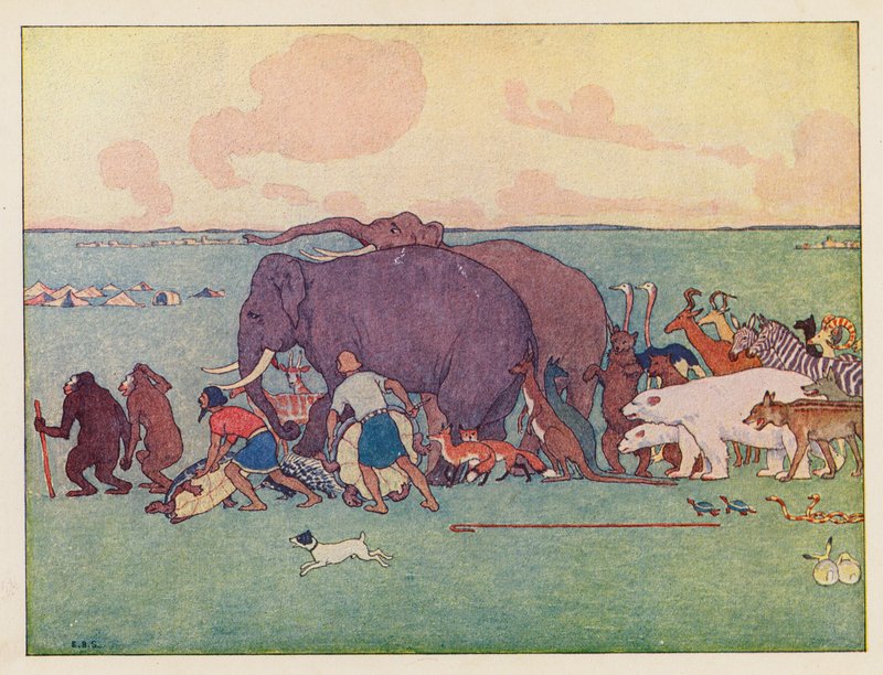 Arka Noego: Procesja (kolorowa litografia) autorstwa Elmer Boyd Smith