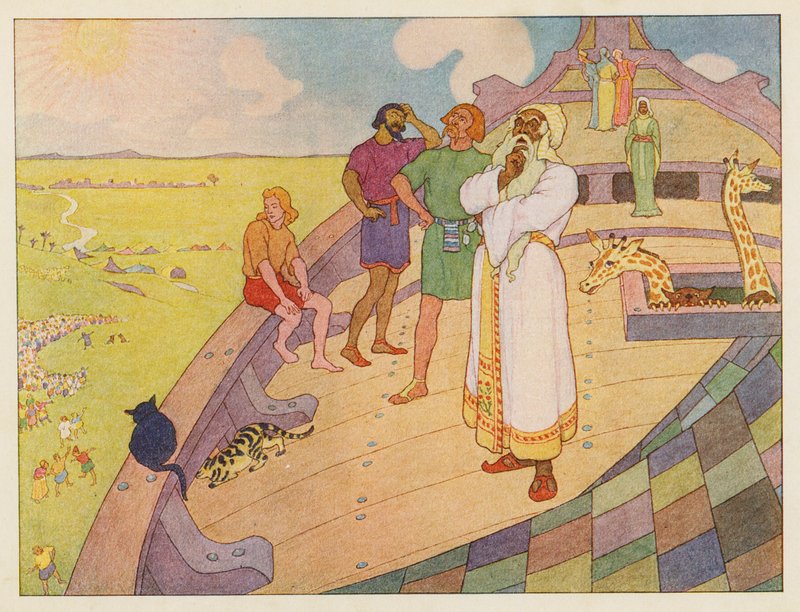 Arka Noego: Czekając na deszcz (kolorowa litografia) autorstwa Elmer Boyd Smith