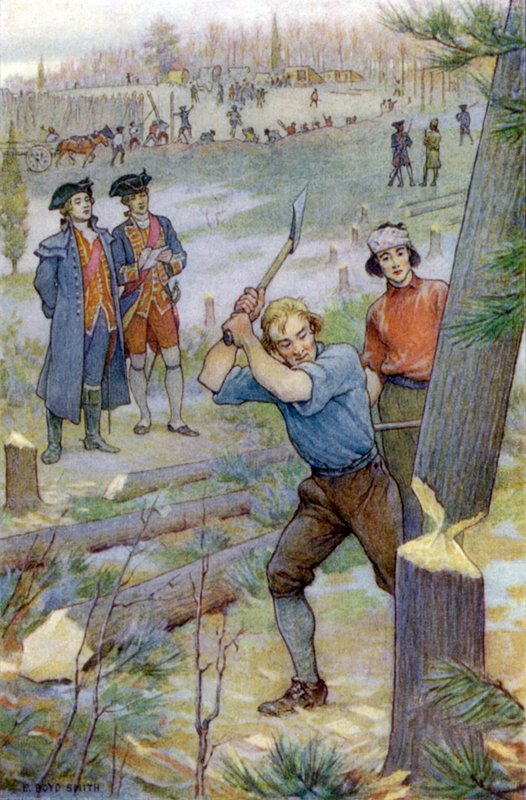 Nasze siekiery... natychmiast zabrały się do pracy przy ścinaniu drzew autorstwa Elmer Boyd Smith