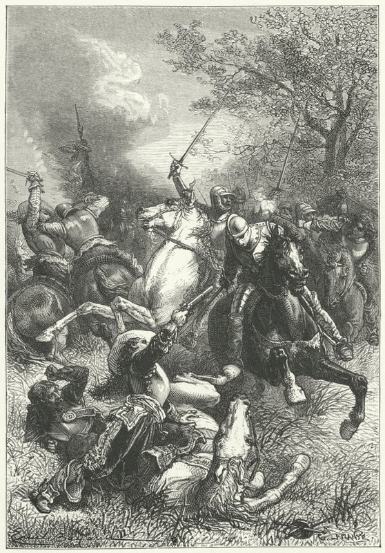 Żelaźni ludzie Cromwella walczą z kawalerią rojalistów w angielskiej wojnie domowej (rycina) autorstwa Emile Antoine (after) Bayard