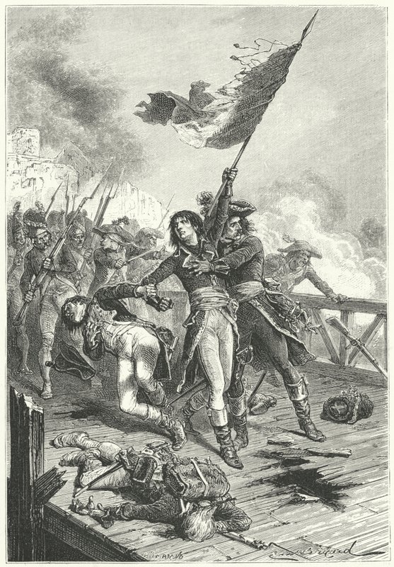 Napoleon Bonaparte na moście w Arcole autorstwa Emile Antoine (after) Bayard