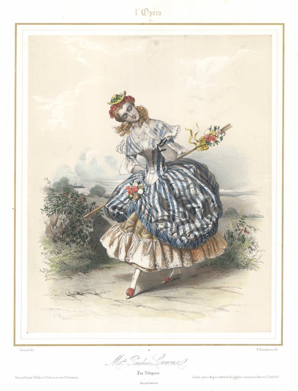 Francuska tancerka baletowa Pauline Leroux tańcząca w Operze Paryskiej, ok. 1840 (kolor lito) autorstwa Emile Desmaisons