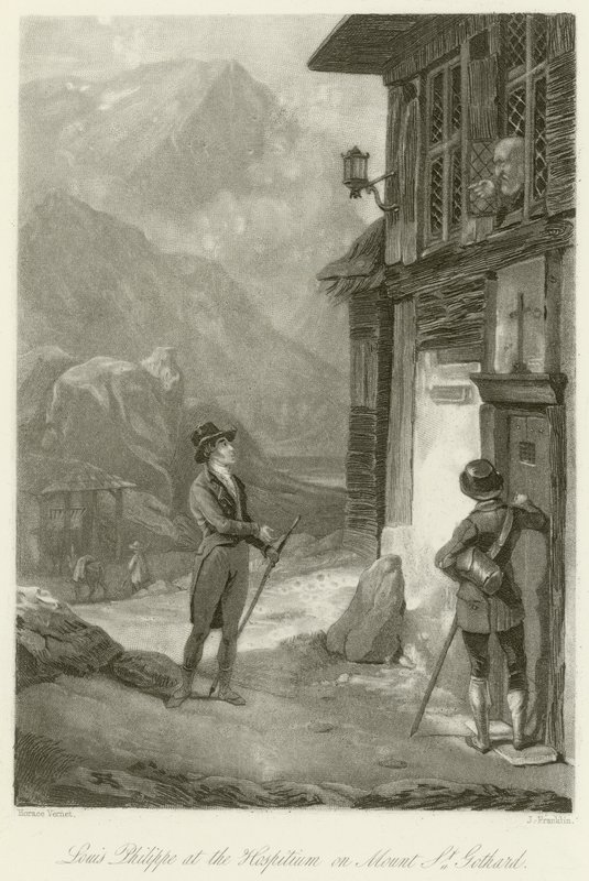 Ludwik Filip w Hospitium na Górze św. autorstwa Emile Jean Horace Vernet