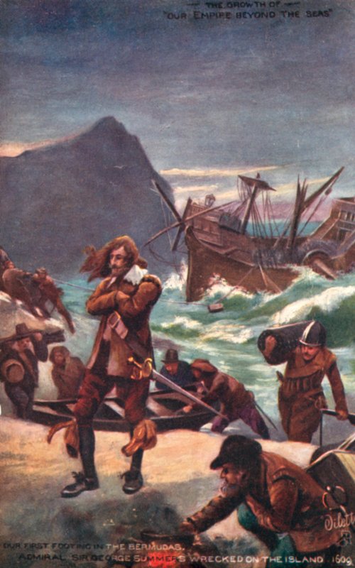 Admirał Sir George Summers rozbił się na Bermudach, 1609 autorstwa English School