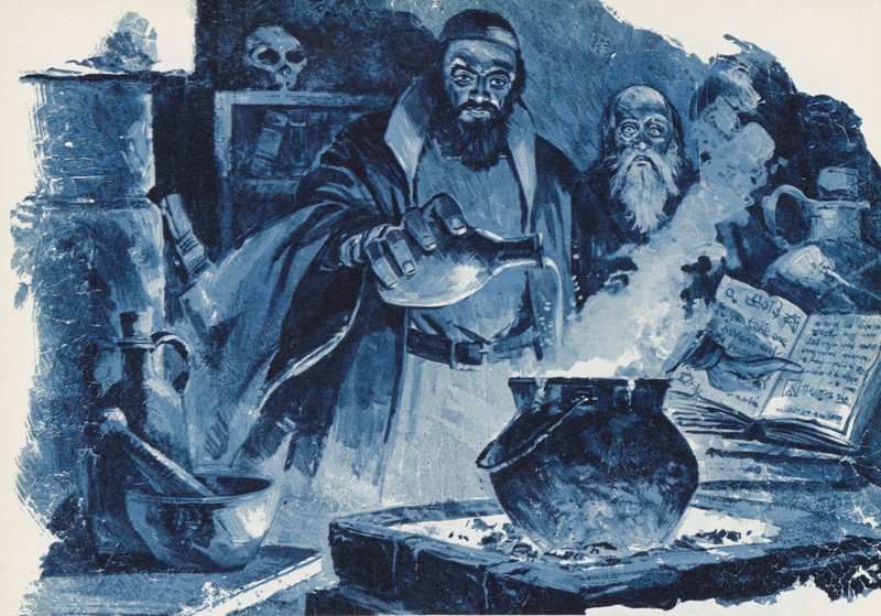 Alchemik, marzący o zamianie ołowiu w złoto autorstwa English School