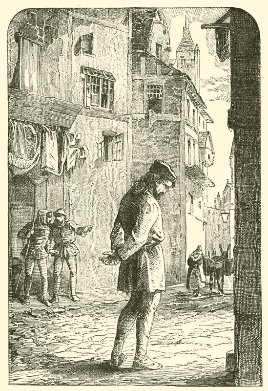 Bernard Palissy, garncarz hugenotów, ze spuszczoną głową na ulicach autorstwa English School
