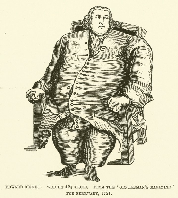 Edward Bright, waga 42 12 kamieni, z Gentlemans Magazine z lutego 1751 autorstwa English School