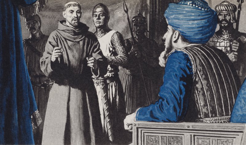 Franciszek próbował nawrócić tureckiego sułtana, którego wojska zajęły Święte Miasto Jerozolimę autorstwa English School