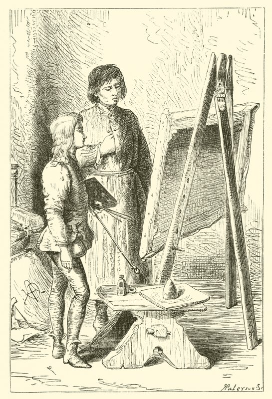 Leonardo Da Vinci, jako chłopiec, w pracowni Vervechio autorstwa English School