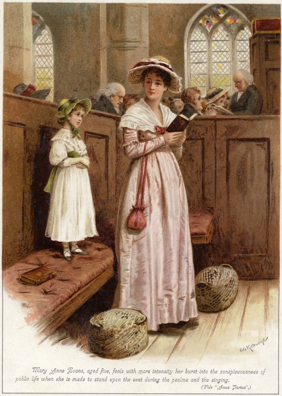 Mary Anne Evans (tj. George Eliot), w wieku pięciu lat, czuje, że z większą intensywnością wpada w nią? autorstwa English School