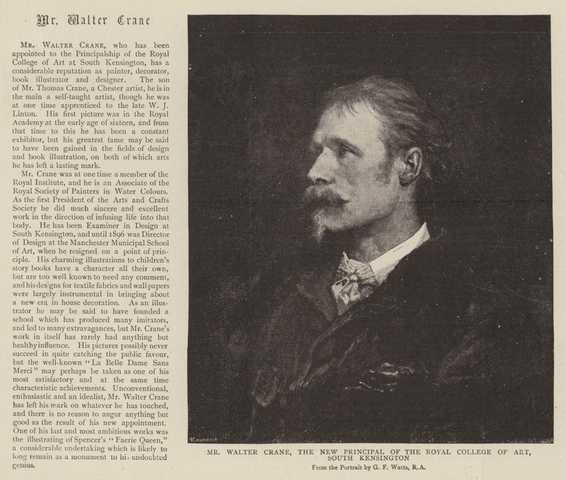 Pan Walter Crane, nowy dyrektor Royal College of Art, South Kensington autorstwa English School