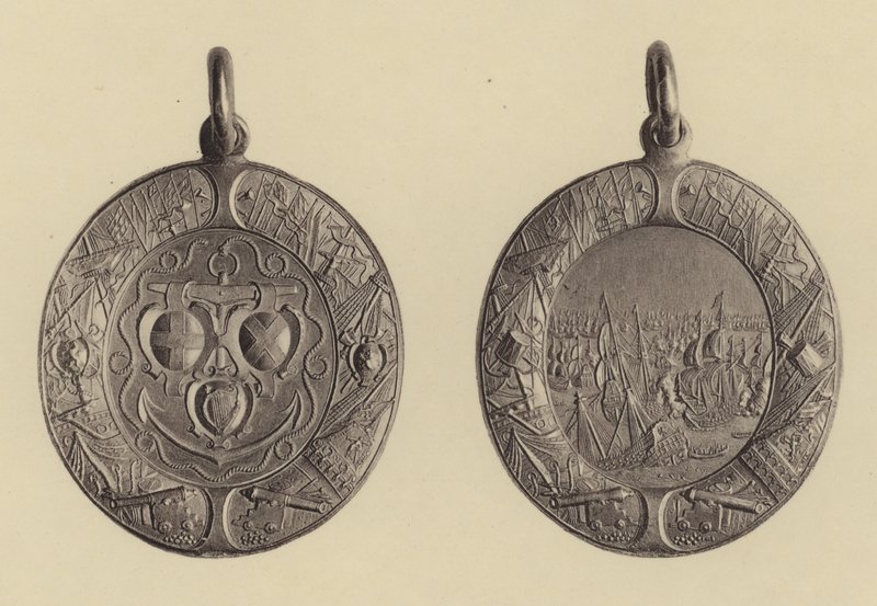 Awers i rewers nagrody marynarki wojennej za zwycięstwo admirała Blakesa nad Holendrami, 1652-3 autorstwa English School