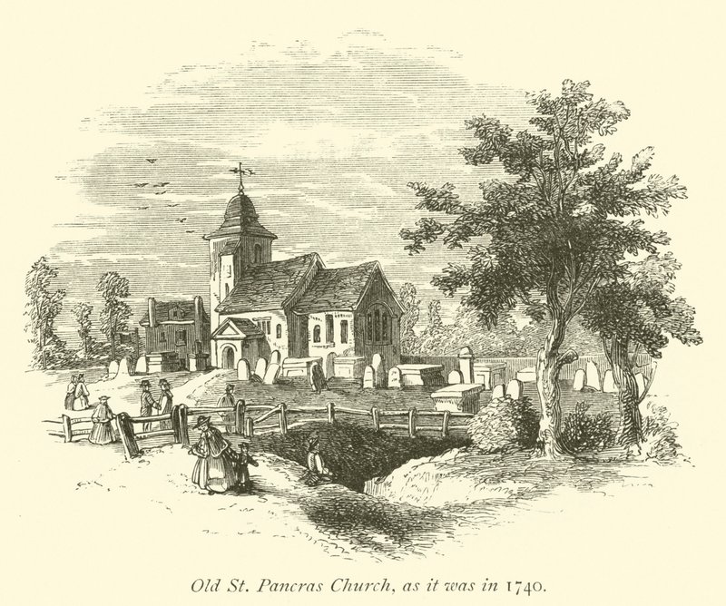 Stary kościół św. Pancras, jak był w 1740 r autorstwa English School