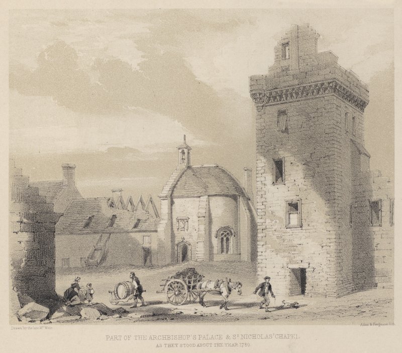 Część Pałacu Arcybiskupiego i Kaplicy św Mikołaja, w stanie około 1780 roku autorstwa English School