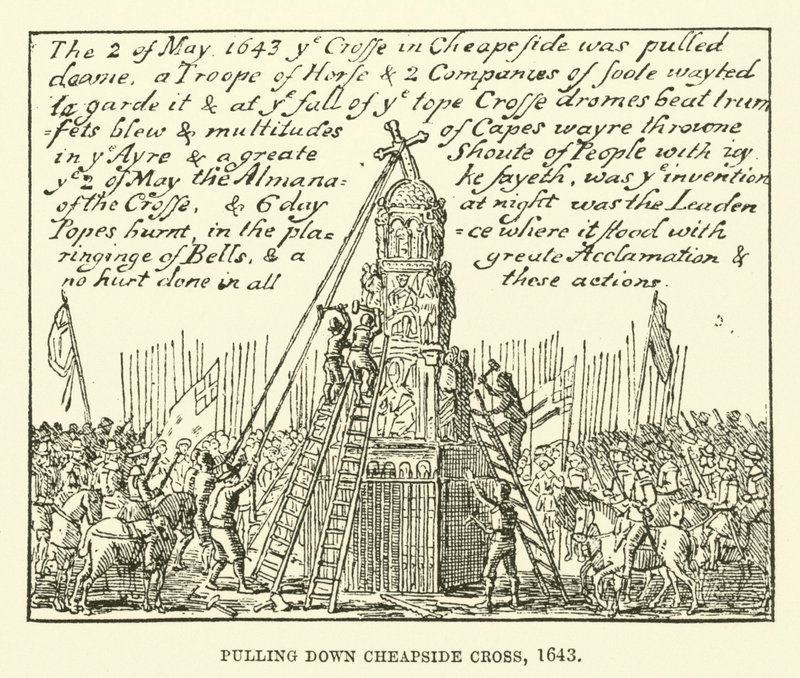 Ściąganie Krzyża Cheapside, 1643 autorstwa English School