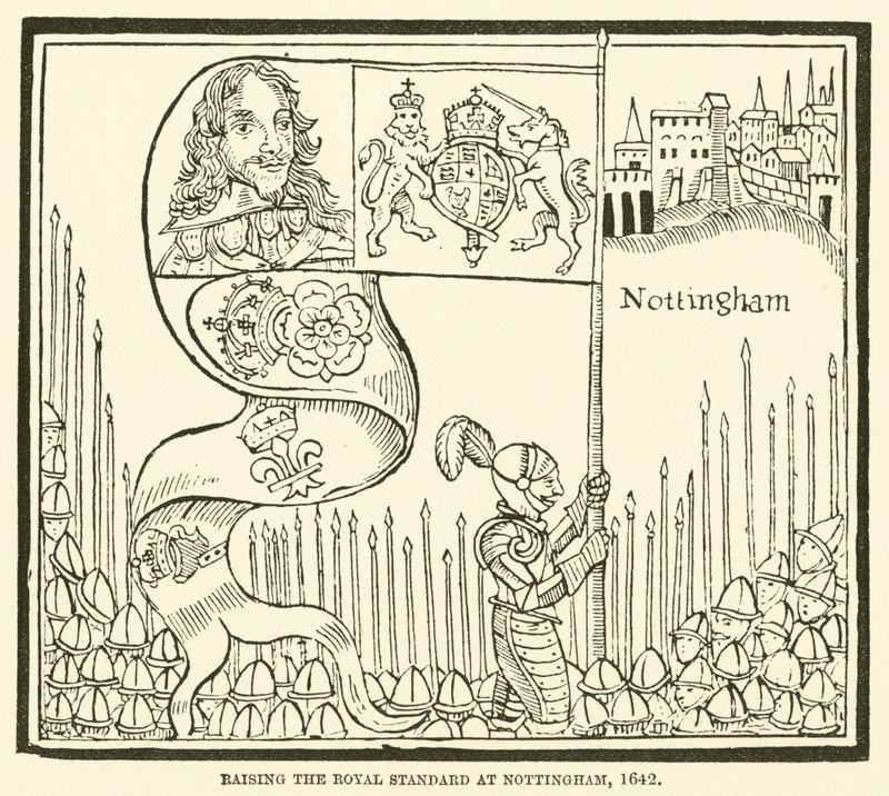 Podnoszenie królewskiego standardu w Nottingham, 1642 autorstwa English School