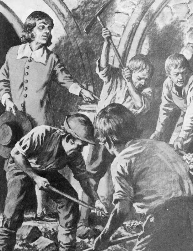 Samuel Pepys próbuje znaleźć skarb Johna Barksteadsa w Tower of London autorstwa English School
