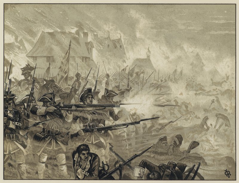 34 pułk (Cholmondeleys Regiment) w Fontenoy pomagający w osłonie odwrotu z Fontenoy, 11 maja 1745 autorstwa English School