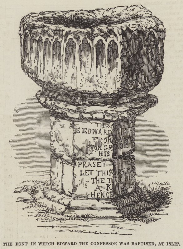 Chrzcielnica, w której Edward Wyznawca został ochrzczony, w Islip autorstwa English School