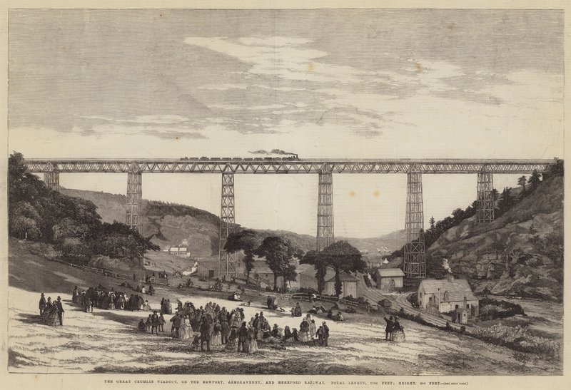 Wiadukt Great Crumlin na Newport, Abergavenny i Hereford Railway, całkowita długość, 1700 stóp; Wysokość, 200 stóp autorstwa English School