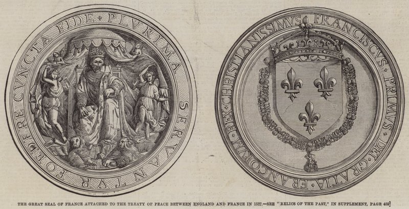 Wielka Pieczęć Francji dołączona do traktatu pokojowego między Anglią a Francją w 1527 r autorstwa English School
