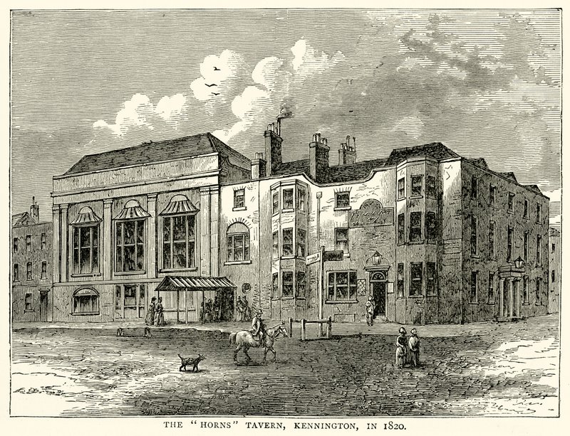 Tawerna Horns, Kennington, w 1820 r. autorstwa English School