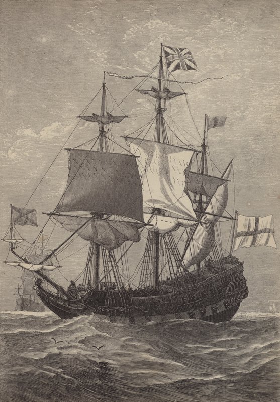 Podnoszenie pierwszego Union Jacka na morzu, 1606 autorstwa English School