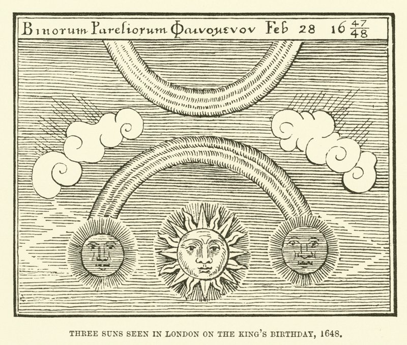 Trzy słońca widziane w Londynie w urodziny królów, 1648 autorstwa English School