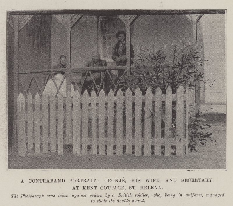 Portret kontrabandy, Cronje, jego żona i sekretarz, w Kent Cottage, St Helena autorstwa English Photographer