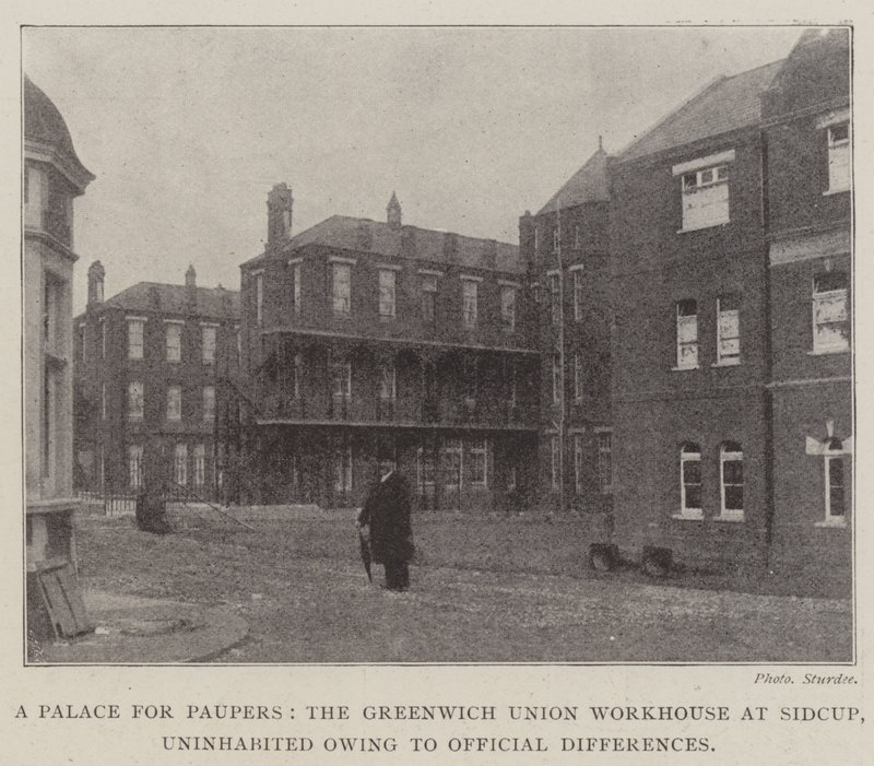 Pałac dla nędzarzy, Greenwich Union Workhouse w Sidcup, niezamieszkany z powodu różnic urzędowych autorstwa English Photographer