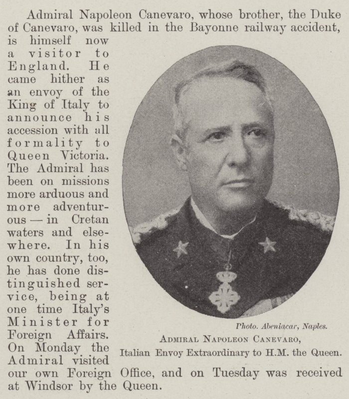Admirał Napoleon Canevaro, włoski wysłannik nadzwyczajny JM Królowej autorstwa English Photographer