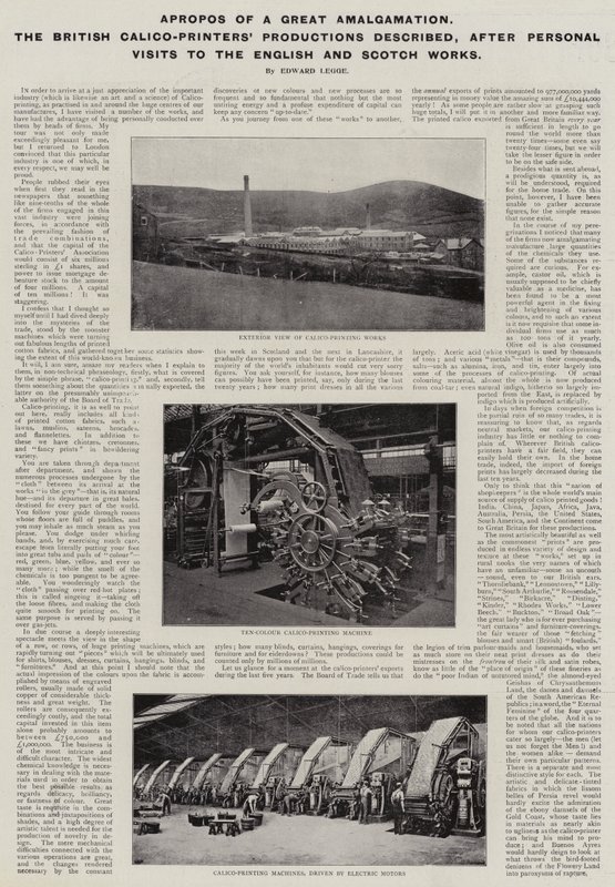 A propos wielkiej fuzji, opisane przez British Calico-Printers Productions, po osobistych wizytach w angielskiej i szkockiej wytwórni autorstwa English Photographer