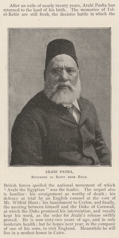 Arabi Pasza, powrócił do Egiptu z wygnania autorstwa English Photographer