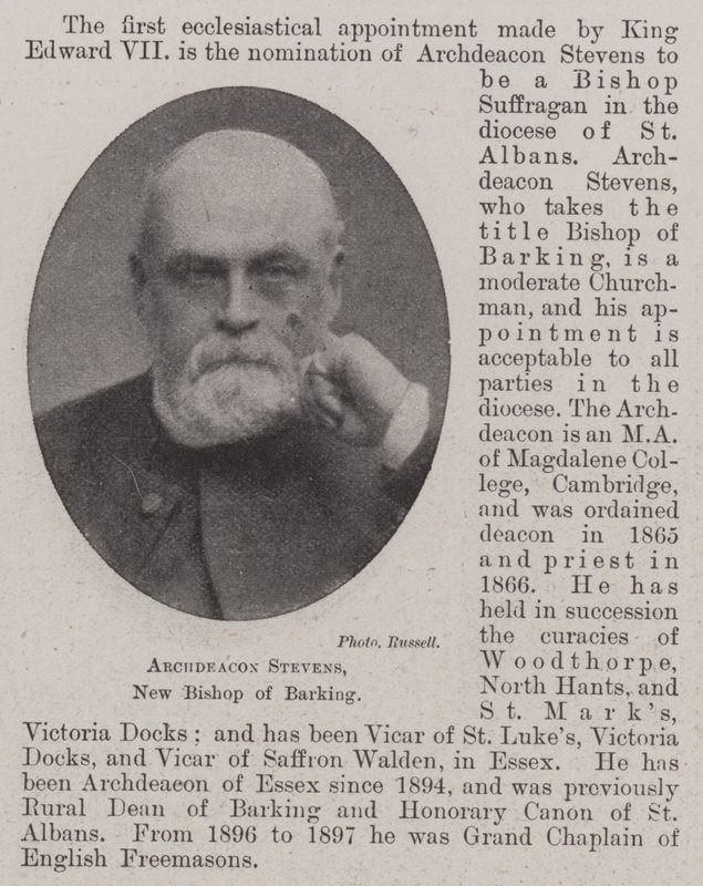 Archidiakon Stevens, nowy biskup Barking autorstwa English Photographer