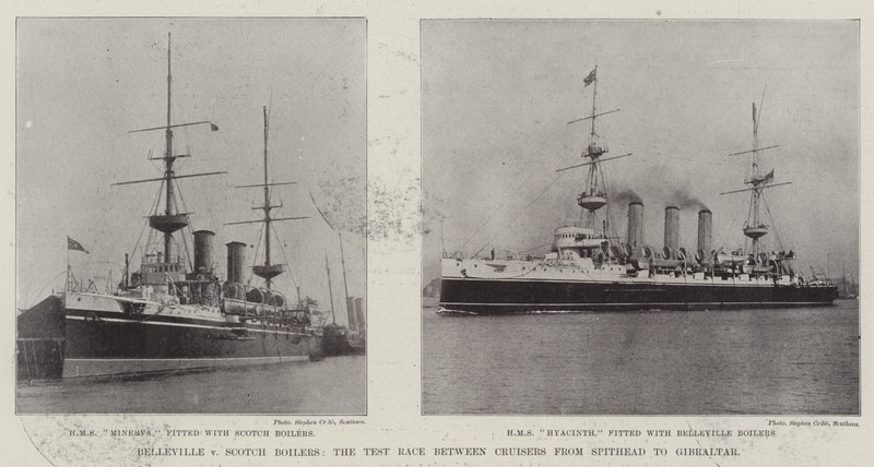 Belleville kontra szkockie kotły, wyścig testowy między krążownikami od Spithead do Gibraltaru autorstwa English Photographer