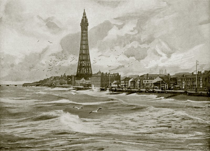 Blackpool z Wieżą Eiffla (zdjęcie czarno-białe) autorstwa English Photographer