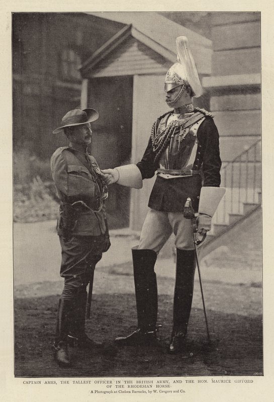 Kapitan Ames, najwyższy oficer armii brytyjskiej i czcigodny Maurice Gifford z konia rodezyjskiego autorstwa English Photographer