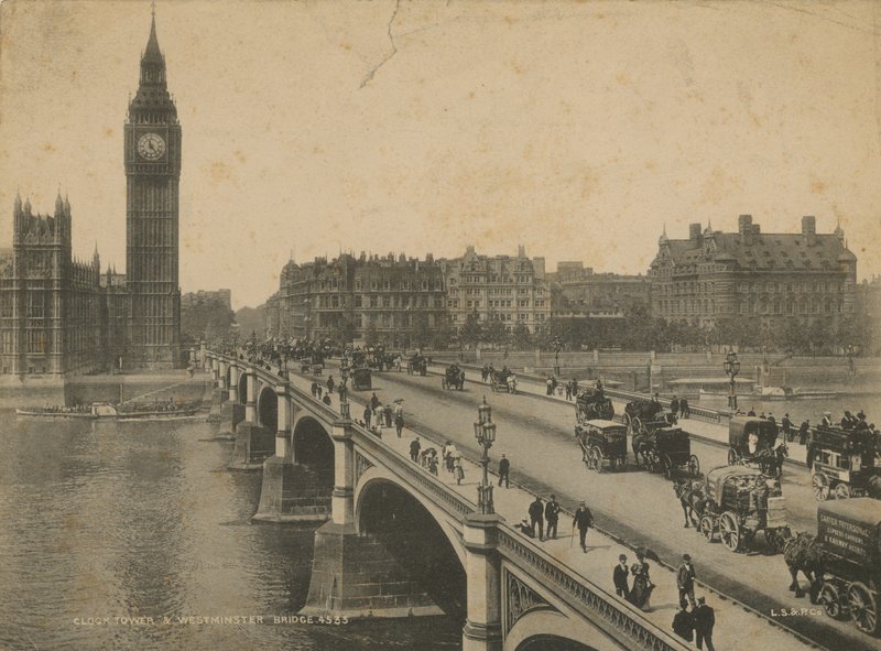 Wieża zegarowa Houses of Parliament i Most Westminsterski autorstwa English Photographer
