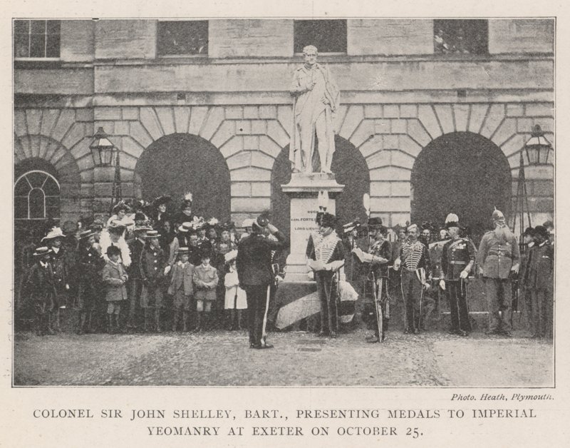 Pułkownik Sir John Shelley, Baronet, wręcza medale Imperial Yeomanry w Exeter w dniu 25 października autorstwa English Photographer