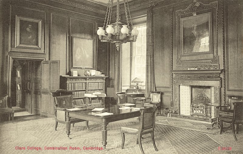 Sala Kombinowana, Clare College, Cambridge (czarno-białe zdjęcie) autorstwa English Photographer