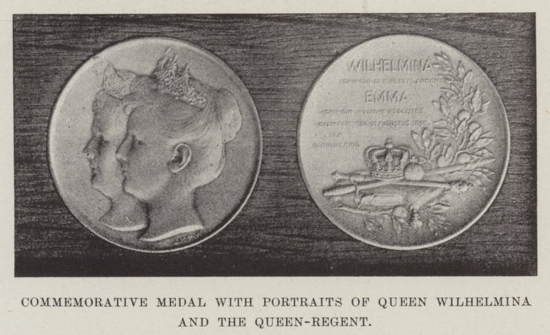 Medal pamiątkowy z portretami królowej Wilhelminy i królowej regentki autorstwa English Photographer