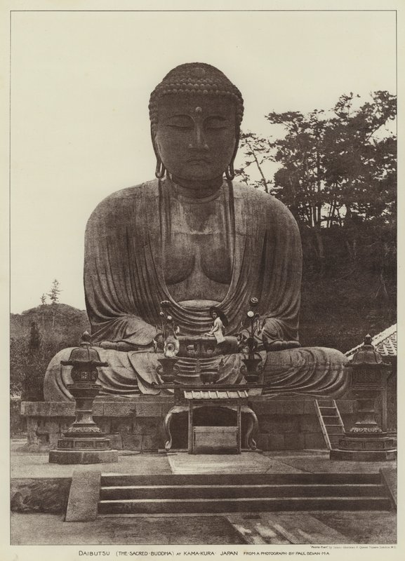 Daibutsu, Święty Budda, w Kamakura, Japonia (zdjęcie czarno-białe) autorstwa English Photographer