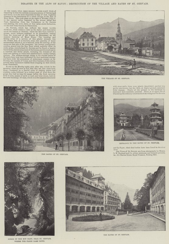 Katastrofa w Alpach Sabaudii, zniszczenie wioski i łaźni St Gervais autorstwa English Photographer