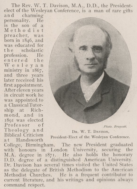 Dr WT Davison, przewodniczący-elekt Konferencji Wesleyańskiej autorstwa English Photographer