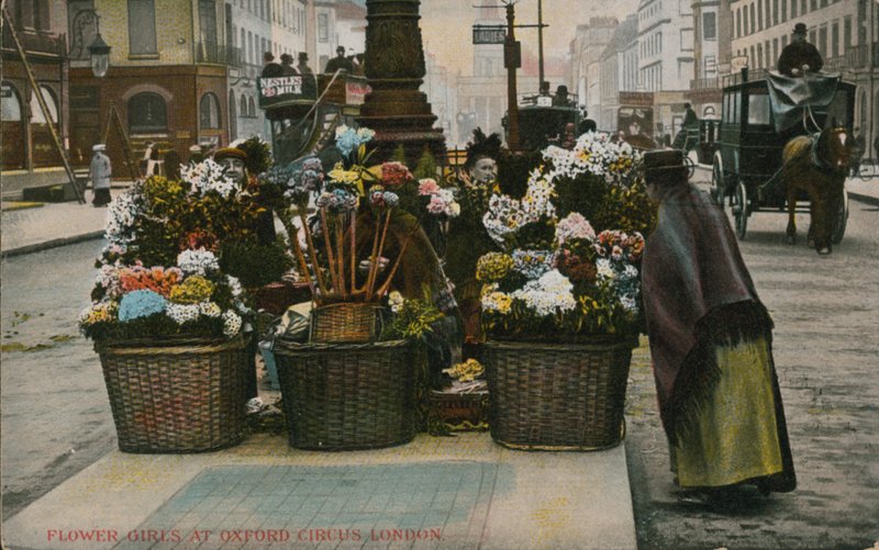 Dziewczyny z kwiatami w Oxford Circus, Londyn autorstwa English Photographer
