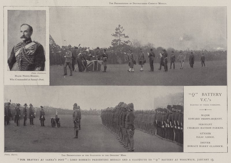 Za odwagę w Sannas Post, Lord Roberts wręcza medale i statuetkę Q Battery w Woolwich, 13 stycznia autorstwa English Photographer