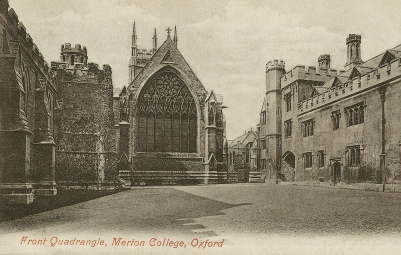 Front Quad, Merton College, Oxford, Oxfordshire (zdjęcie czarno-białe) autorstwa English Photographer