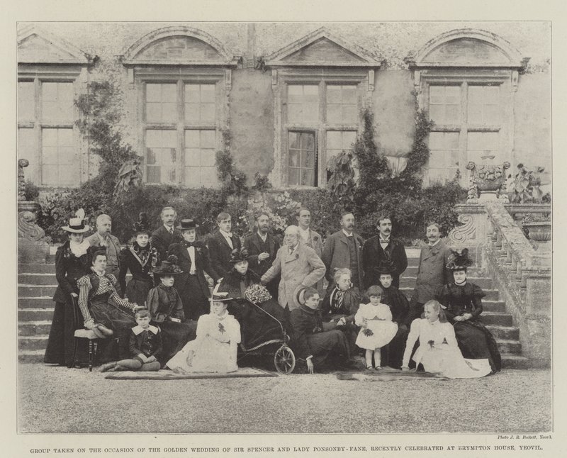 Grupa z okazji Złotego Ślubu Sir Spencera i Lady Ponsonby-Fane, niedawno obchodzonego w Brympton House, Yeovil autorstwa English Photographer